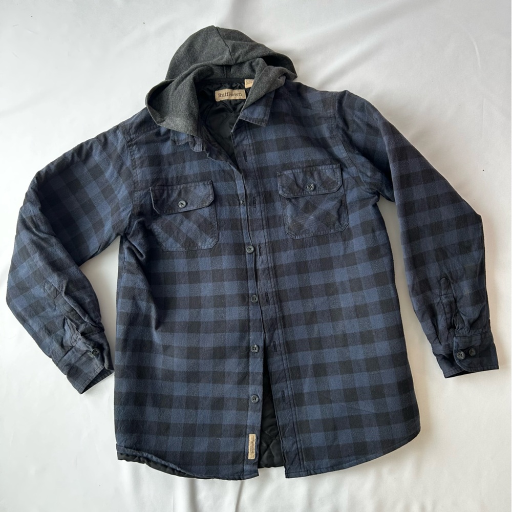 Boy’s Blue Plaid Flannel Hooded Jacket